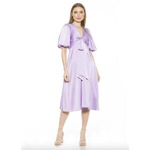 ALEXIA ADMOR Zahara Midi Dress Size 8 NEW Lilac Purple $245 V Neck Bow